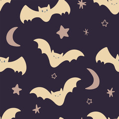 Pastel Yellow Halloween Flying Bats Night Pattern