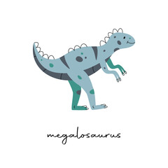 Flat vector Flat hand drawn vector illustration of megalosaurus dinosaur
