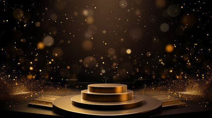 award nomination ceremony luxury background with golden spark and podium - obrazy, fototapety, plakaty