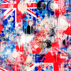 seamless texture, creative background with the shapes and colors of the British flag drawn in watercolor, tile made with Generative AI
