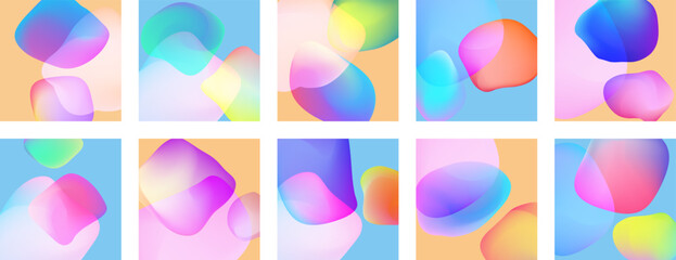 Trendy set of square background with vivid gradient shapes. Beautiful modern fluid multicolor cover or poster collection