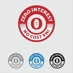 Zero Interest, No cost EMI available Badge icon, logo, flat vector, stamp, sticker, financial, logotype. money, bank, loan available. No down payment.