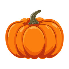Autumn orange pumpkin in cartoon style. Design element for Halloween, Thanksgiving, harvest festival. Diet vegetable. Vector illustration.