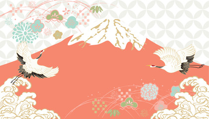 鶴のいる美しい和柄イラスト