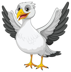 A vector cartoon illustration of a seagull bird spreading its wings isolated on a white background