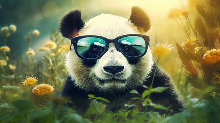 Funny panda bear with sunglasses