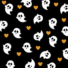 Happy Halloween day with ghost and heart seamless pattern wallpaper background
