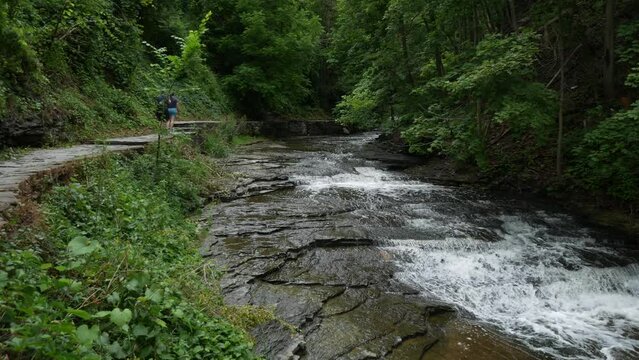 Cascadilla Gorge in Ithaca, New York, waterfalls.  Urban park