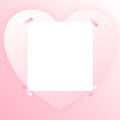 Blank frame with flying paper hearts on soft pink background. Advertesign, design, concept for Valentine day.