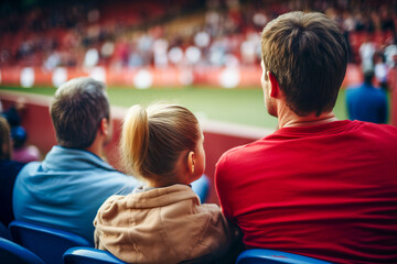 parent and child watching at stadium from the back