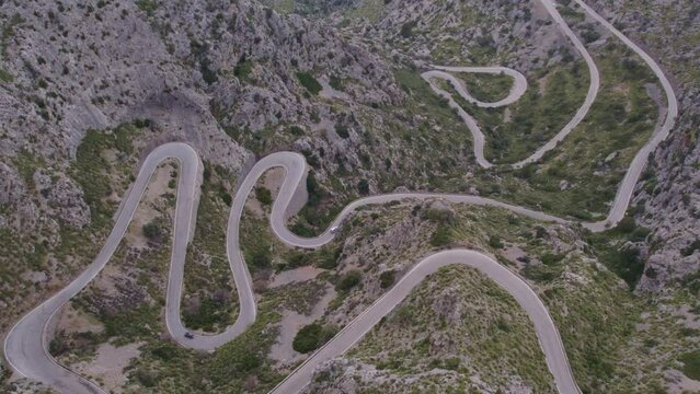 Drone view of Coll dels Reis is a popular destination for cycling enthusiasts, aerial