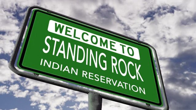 Welcome To Standing Rock Indian Reservation Road Sign, South And North Dakota USA, Realistic 3d Animation