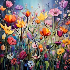 Fototapeta na wymiar Discover the joy of blooming art with serene flower paintings. Explore our captivating illustrations for a vibrant and peaceful experience. 🌺🎨 #FlowerPainting #ArtisticBliss