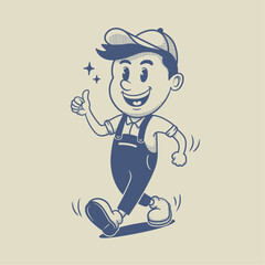 Vintage retro mascot Worker Guy Character