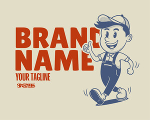 Vintage retro mascot Worker Guy Character