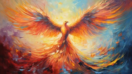 painting style illustration,  beautiful elegance phoenix bird spreading wing , Generative Ai - obrazy, fototapety, plakaty