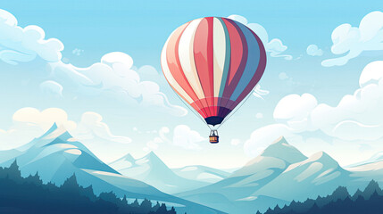 Air balloon blue sky background flat illustration