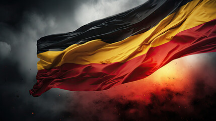 German flag waving sky dark