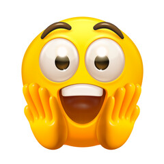 Admired emoji. Surprised emoticon, amazed and astonished person grabbing face in surprise vector illustration