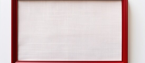 Photo of a red frame with white background hanging on a wall with copy space