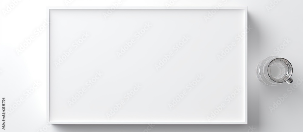 Poster photo of a minimalist white square frame hanging on a wall with blank space for your creative ideas 