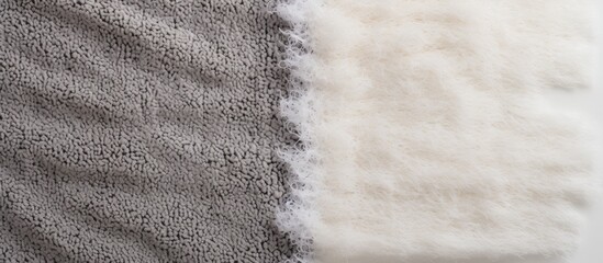 Photo of a minimalist white and grey blanket next to each other with ample copy space with copy space