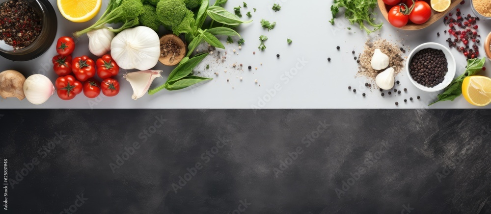 Poster photo of a colorful assortment of fresh vegetables on a table with copy space