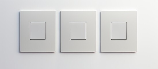 Photo of three white switches on a white wall with copy space with copy space