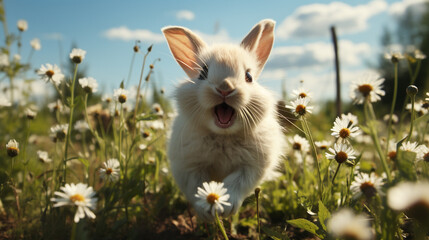 Cute bunny in the field. Generative Ai