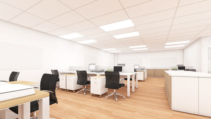 Office space for employees to work and corridor,Work area decorated in loft style,3d rendering