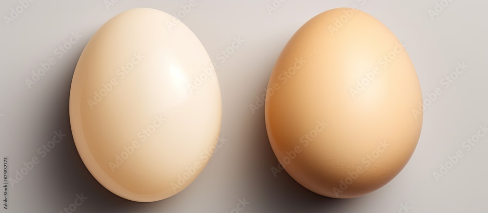 Aufkleber Photo of two white eggs on a wooden table with plenty of empty space for text or design elements with copy space