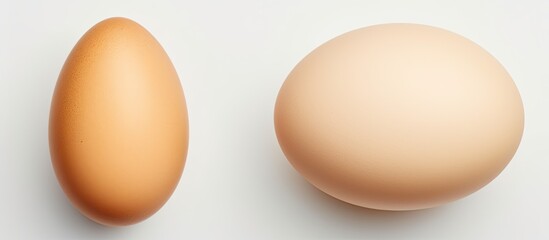 Photo of an egg and its cracked shell on a clean white background with copy space