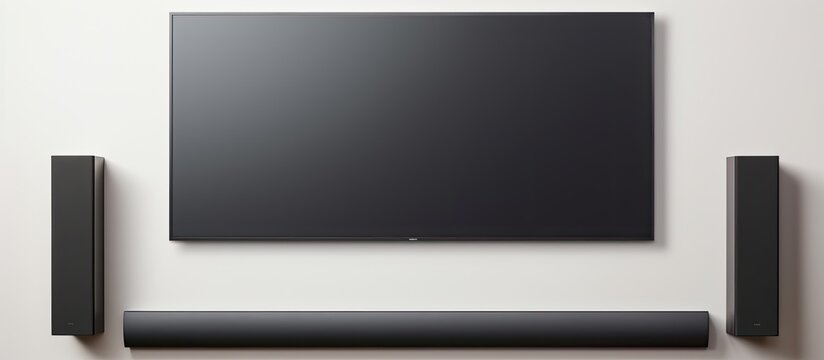 Photo of a modern flat screen TV mounted on a wall with ample copy space with copy space