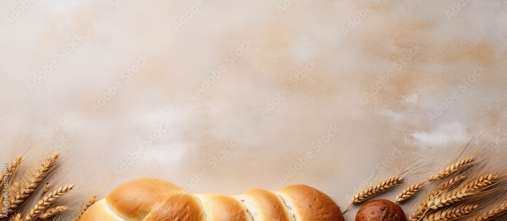 Canvas Prints Photo of a table filled with freshly baked bread with copy space