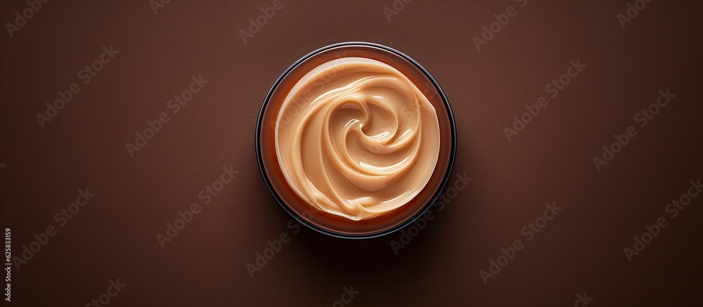 Aufkleber Photo of a cup of cream on a brown background with empty space for text or design elements with copy space