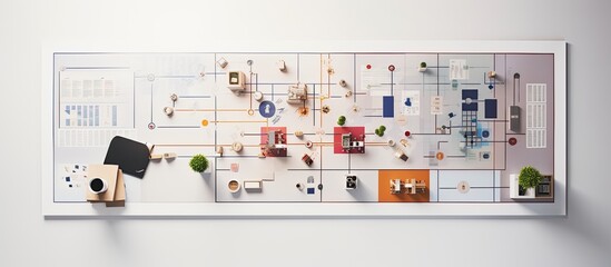 Photo of a diverse collection of objects displayed on a clean white wall with copy space