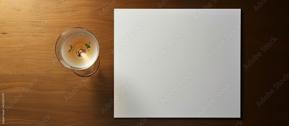 Poster Photo of a table with a wine glass and a blank paper, perfect for adding your own message or design with copy space