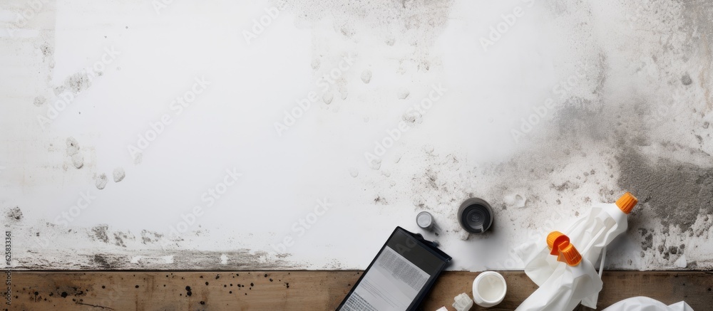 Poster Photo of a laptop computer on a rustic wooden table with empty space for text or design with copy space