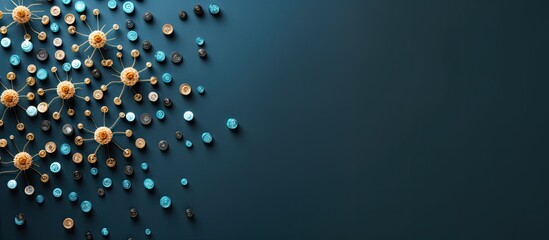 Photo of colorful dots on a dark blue background with empty space for text or design with copy space