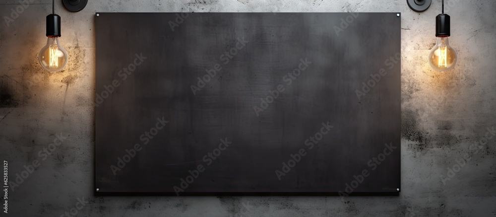 Poster photo of a picture frame on a wall with two lights illuminating it with copy space