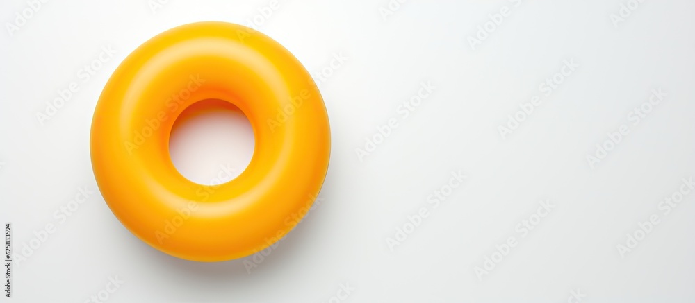 Poster Photo of a yellow donut on a white table with plenty of space for text or design with copy space
