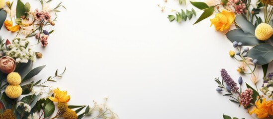 Photo of a bouquet of colorful flowers on a clean white background with copy space