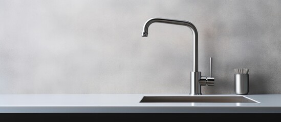 Photo of a modern kitchen sink with a sleek faucet with copy space - Powered by Adobe