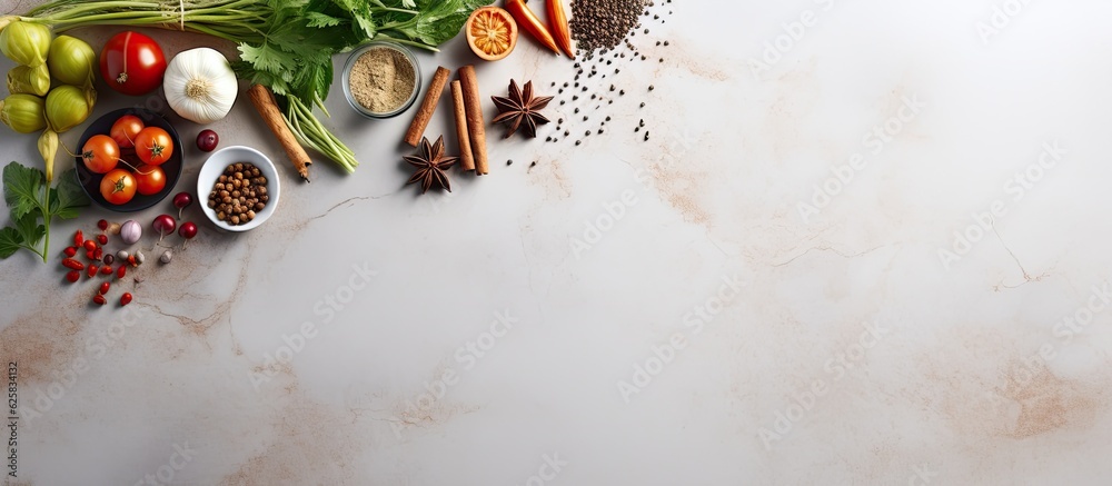 Poster photo of a colorful assortment of fresh vegetables on a table with copy space