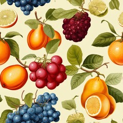 Fruits and berries seamless patterns background