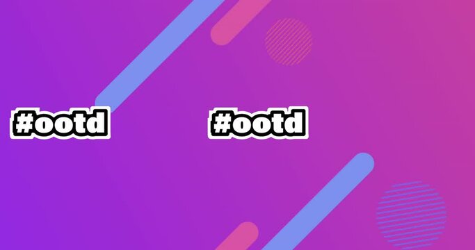 Animation of ootd text abstract shapes moving on over purple background