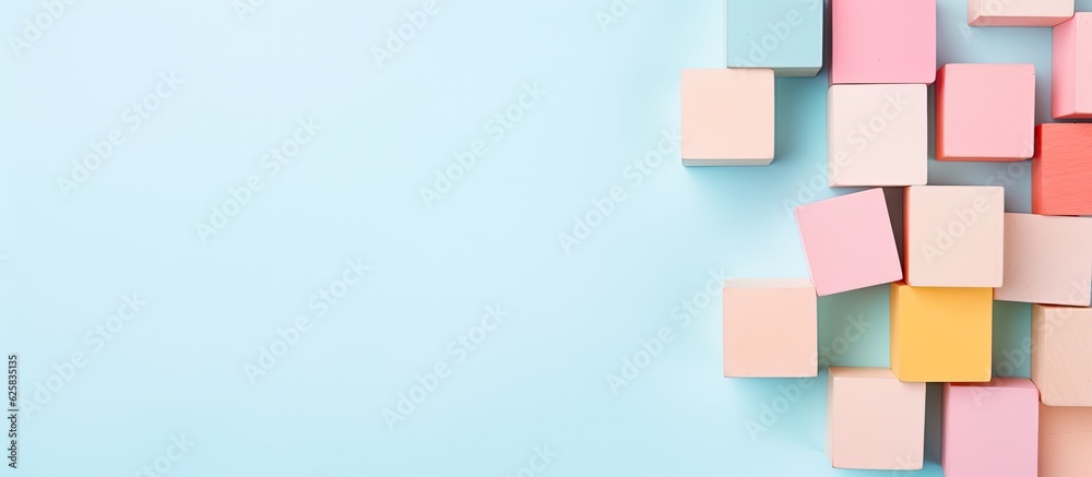 Aufkleber photo of a colorful abstract background with vibrant squares on a blue backdrop with copy space