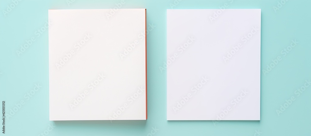 Aufkleber photo of two blank white cards on a blue background, perfect for adding your own text or design with
