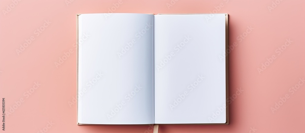 Fototapete Photo of an open notebook on a pink background with plenty of space to write or draw with copy space