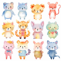 Fototapeta premium Set of animals, generative AI 